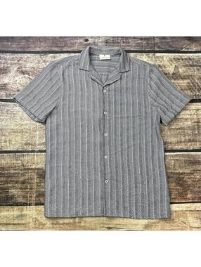 Larsson & Co Shirt Mens Medium Geometric Striped Wool Blend Short Sleeve Beach